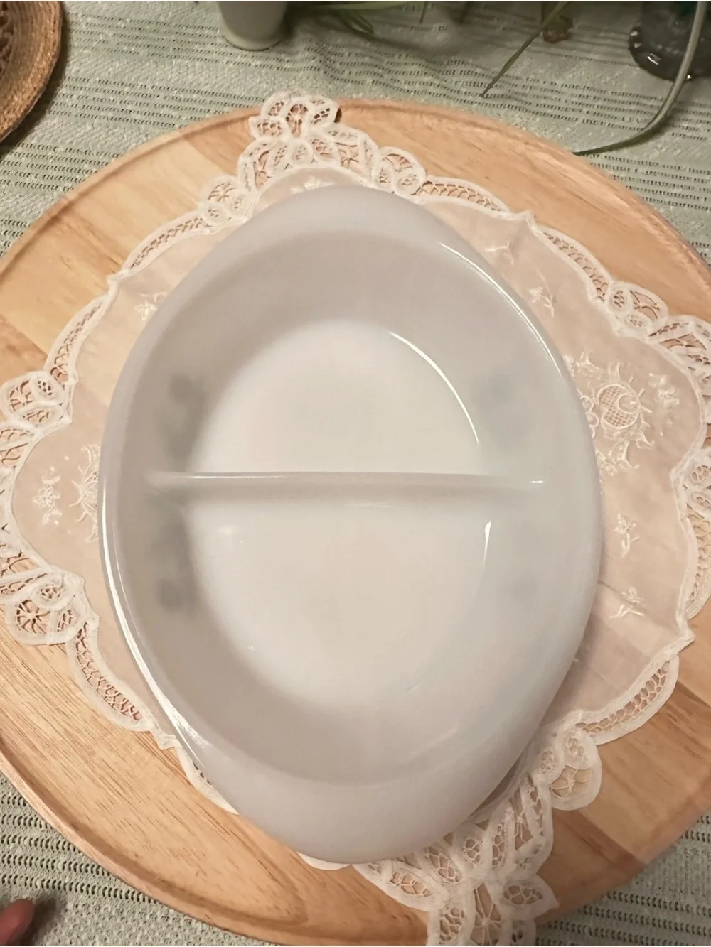 Vintage Glasbake Green Daisy Divided Casserole Serving Dish USA